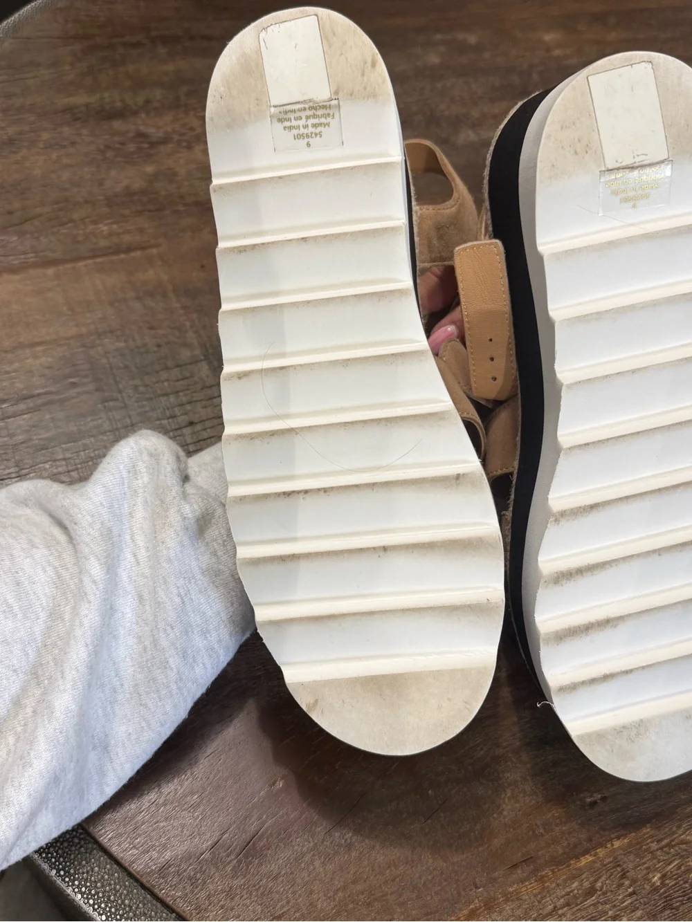Free People Tan Suede Platform Sandals with Black & White Sole